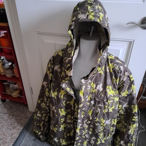 Quiksilver MISSION snowboard ski jacket coat Mens LG camo look brown green faces - Picture 2 of 13